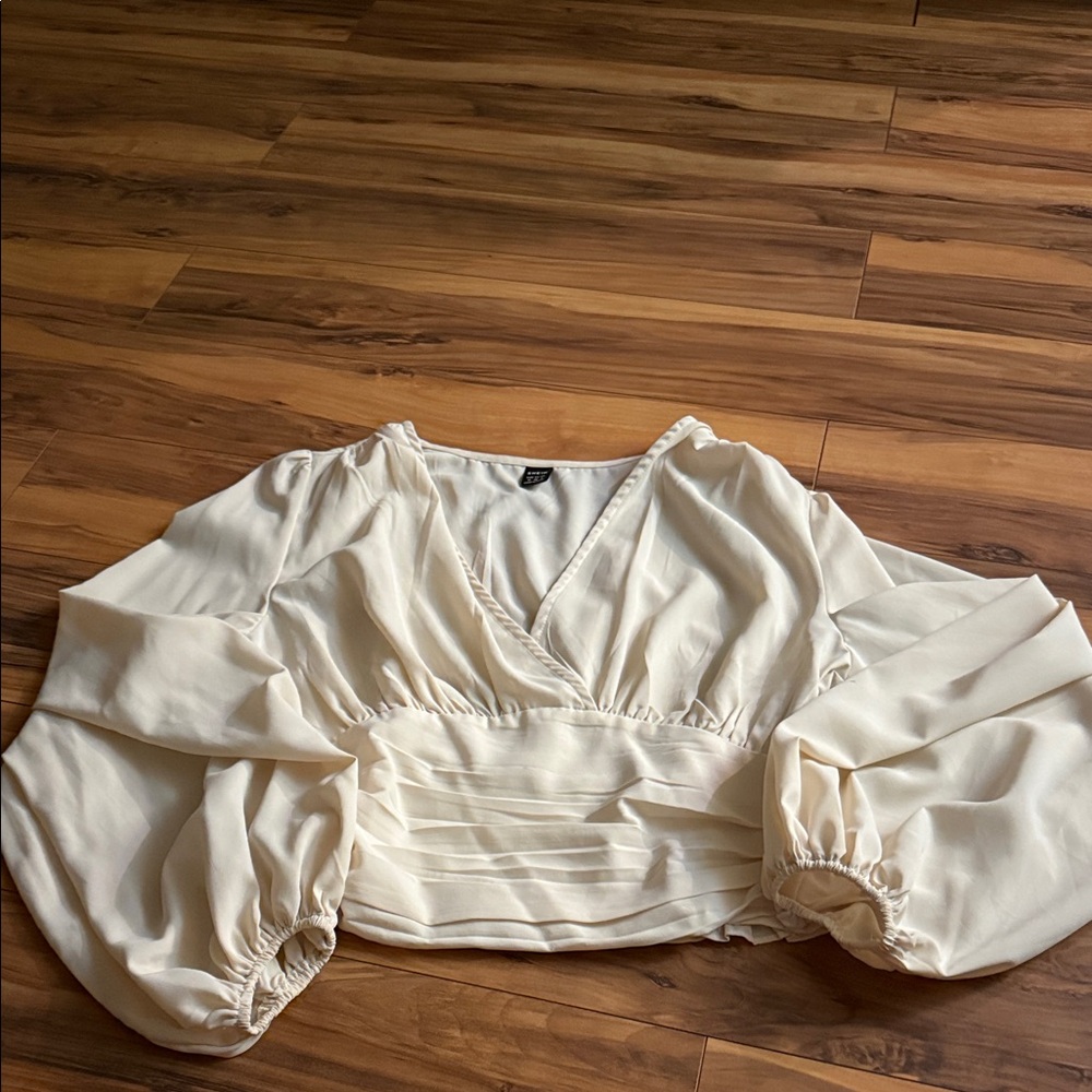 SHEIN Cream Blouse with Puff Sleeves